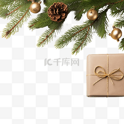 蓝色木盒图片_圣诞礼品盒和木桌上的冷杉树枝