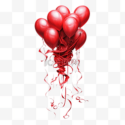 婚禮花图片_红色气球，上面挂着一组扭曲的丝
