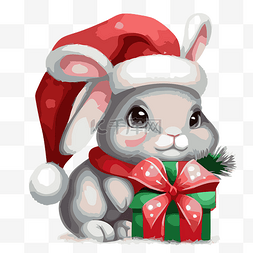 卡通拿着礼物图片_聖誕兔子 向量
