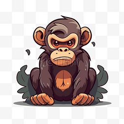棕色卡通树图片_猿剪贴画卡通愤怒的黑猩猩人物与