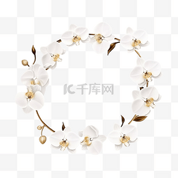 最小扁平式白色蝴蝶兰花环，带金