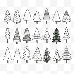 涂鸦圣诞树轮廓枞树手绘套装简约