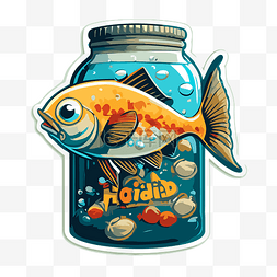 梅森罐子里有一条橙色鱼的贴纸剪
