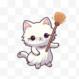 矢量女孩剪影图片_可爱的白色女巫猫万圣节飞行扫帚