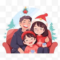 孩子抱妈妈图片_圣诞节，亚洲父母带着女儿在沙发