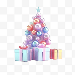 新年元素树图片_圣诞全息礼品盒 3D 渲染概念与球