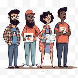 coffee字体图片_选民剪贴画 五个卡通人站在一起 