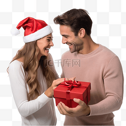 情侶图片_年轻有吸引力的夫妇互相赠送礼物