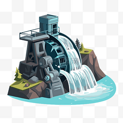 水电剪贴画卡通风格的水车和山 