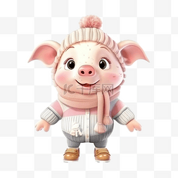 可爱的小猪穿着毛衣玩滑冰