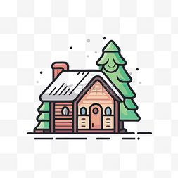 冬天的背景图图片_冬天的房子在绿树图标