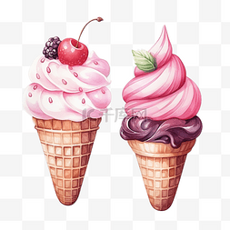 可爱冰淇淋图片_水彩甜点甜蜜剪贴画元素可爱冰淇