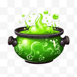 带有绿色蒸汽和冒泡液体魔法药水