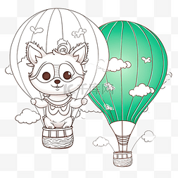 铅笔画铅笔图片_热气球上有一只可爱的狐狸的儿童