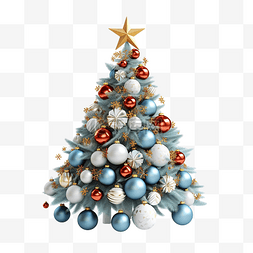 装饰圣诞树，配有星球和花环圣诞