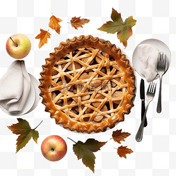 感恩节苹果派的顶部视图，配有餐