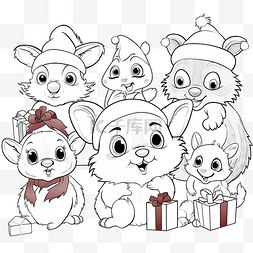 冬季人物系列图片_圣诞节时间设置着色书页上的卡通