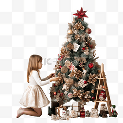 人民大会堂动漫图片_用玩具和鲜花装饰圣诞树的小女孩