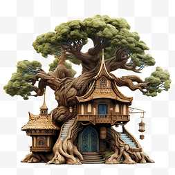 房子模型背景图片_龙店与树高品质 3d 渲染