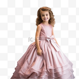 粉红色小女孩图片_圣诞树上矗立着一个身穿喜庆粉色