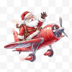 带雪的帽子图片_圣诞老人乘坐红色飞机带着礼物飞