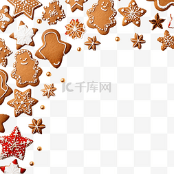 食物平铺图片_圣诞节姜饼饼干的平铺选择，带有