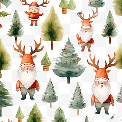 节日鹿图片_水彩圣诞图案与有趣的侏儒在温暖