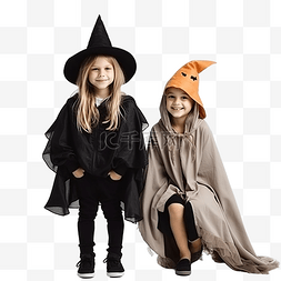 巫师服装图片_有趣的小女孩和青少年男孩穿着女