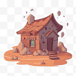 卡通沙漠房子图片_风化剪贴画沙漠中的小房子与岩石