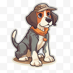 驱逐猎犬图片_动物风格卡通小猎犬戴着帽子剪贴
