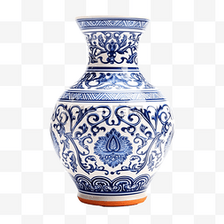 装饰花瓶白色图片_白色背景中突显的复古东方陶瓷花