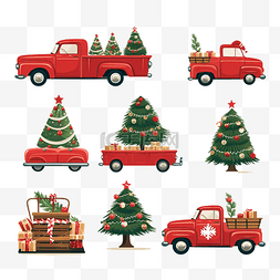 带装饰圣诞树和红色汽车运输的大
