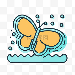 蝴蝶在水面上飞翔的线条插图 向