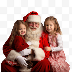 两个礼物图片_圣诞老人和两个可爱的小女孩在家