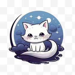 夜空星星卡通图片_快乐万圣节贺卡与鬼猫角色和月亮