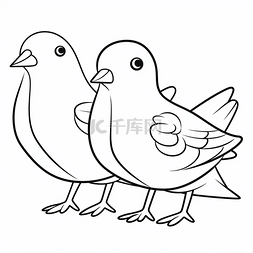 两只抬头的鸟着色页免费可打印卡