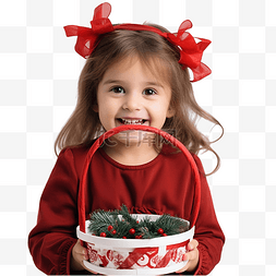 红墙砖儿童头饰图片_一个头上戴着圣诞圈的小女孩坐在