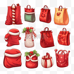 卡通禮品盒图片_大套袋子圣诞老人矢量袋圣诞袋插