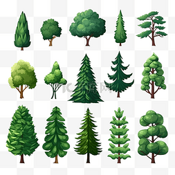 松树插图图片_卡通松树植物元素集合松树或圣诞