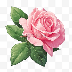 玫瑰花矢量花图片_粉红玫瑰与绿叶矢量 pro