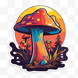 迷幻蘑菇贴纸，上面有一个涂有亮