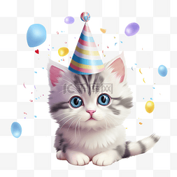 卡通生日蛋糕卡图片_ai生成卡通猫戴着生日帽