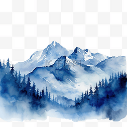 水彩山蓝山