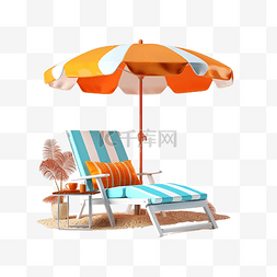 有阳光的海滩图片_暑假概念的 3D 渲染多彩海滩元素
