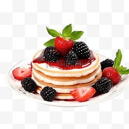 早餐煎饼配草莓和黑莓