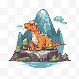 水恐龙图片_安装剪贴画卡通恐龙坐在山上，有