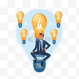灯泡聪明图片_商人骑灯泡创意理念看到改善业务