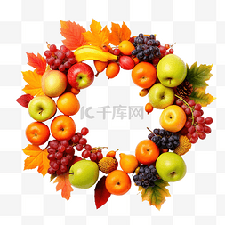 秋天的石榴果实图片_秋天的水果花环
