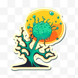 干细胞图片_冠状病毒病媒树中的树贴纸插图，