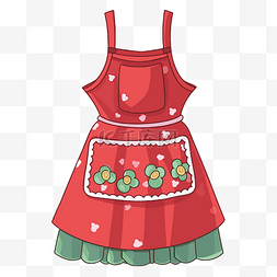 红色剪贴画图片_围裙剪贴画 带有花卉印花卡通的